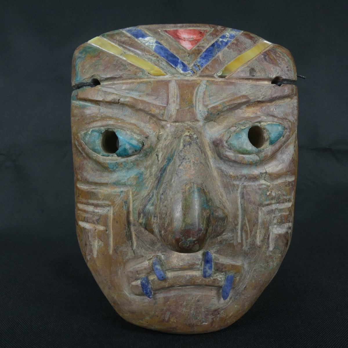 DSC_1313 Pre Columbian Chavin Stone Mask Ritual Artifact with Inlays - Imagen 1