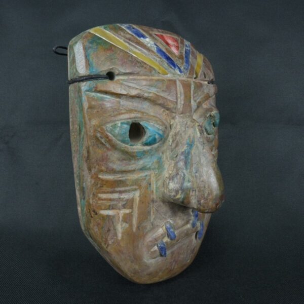 Pre Columbian Chavin Stone Mask Ritual Artifact with Inlays - Imagen 6