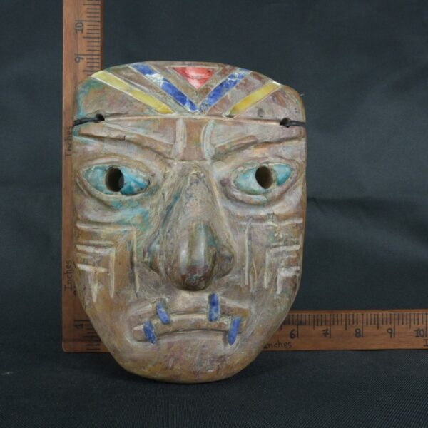 Pre Columbian Chavin Stone Mask Ritual Artifact with Inlays - Imagen 13