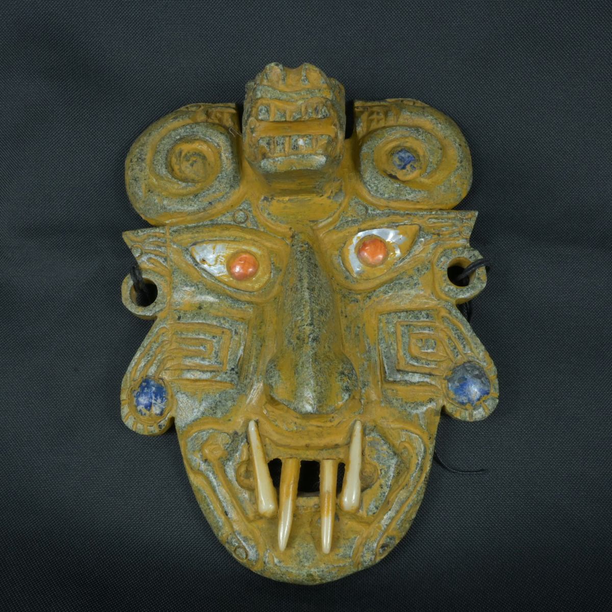 DSC_1328 Pre Columbian Chavin Stone Mask Ritual Artifact with Inlays - Imagen 1