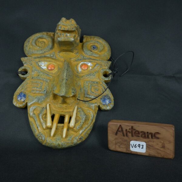 Pre Columbian Chavin Stone Mask Ritual Artifact with Inlays - Imagen 12