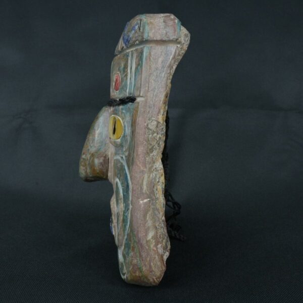 Pre Columbian Chavin Stone Mask Ritual Artifact with Inlays - Imagen 4