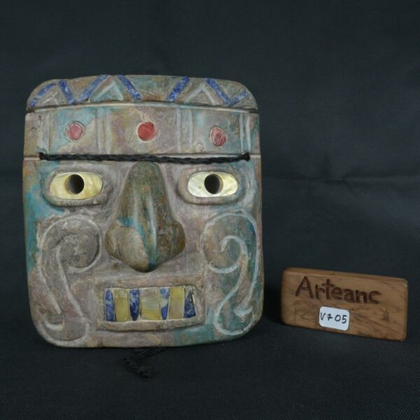 Pre Columbian Chavin Stone Mask Ritual Artifact with Inlays - Imagen 17