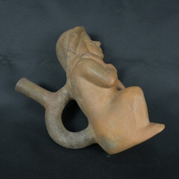 Pre Columbian Moche Ceramic Warrior Bottle Ceremonial Artifact - Imagen 4