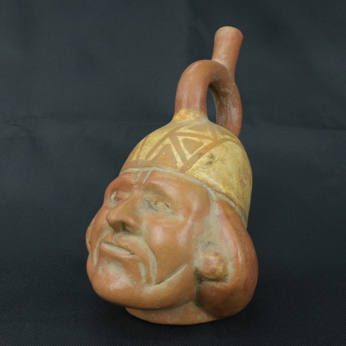 DSC_9510 Pre Columbian Moche Ceramic Face Bottle Ceremonial Artifact Peru - Imagen 1