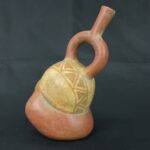 Pre Columbian Moche Ceramic Face Bottle Ceremonial Artifact Peru - Imagen 3