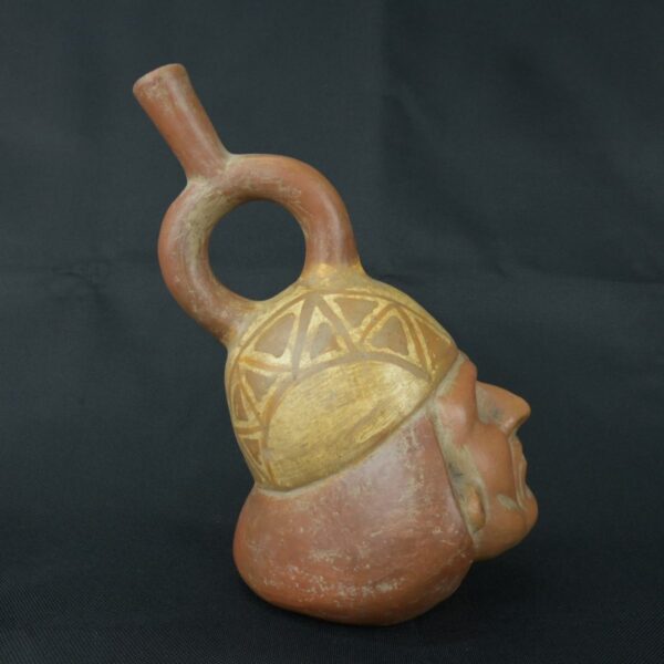 Pre Columbian Moche Ceramic Face Bottle Ceremonial Artifact Peru - Imagen 6