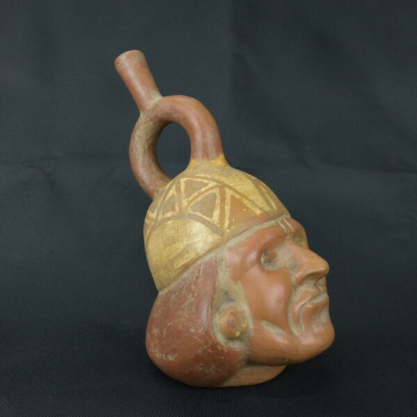 Pre Columbian Moche Ceramic Face Bottle Ceremonial Artifact Peru - Imagen 7
