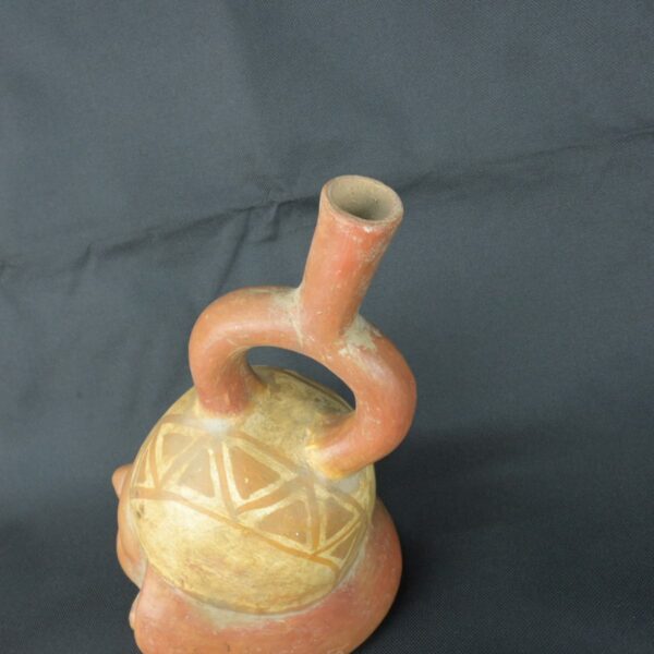 Pre Columbian Moche Ceramic Face Bottle Ceremonial Artifact Peru - Imagen 9
