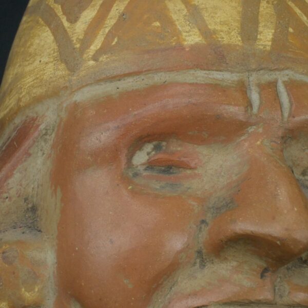 Pre Columbian Moche Ceramic Face Bottle Ceremonial Artifact Peru - Imagen 11