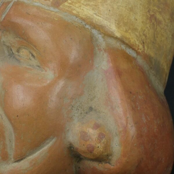 Pre Columbian Moche Ceramic Face Bottle Ceremonial Artifact Peru - Imagen 12
