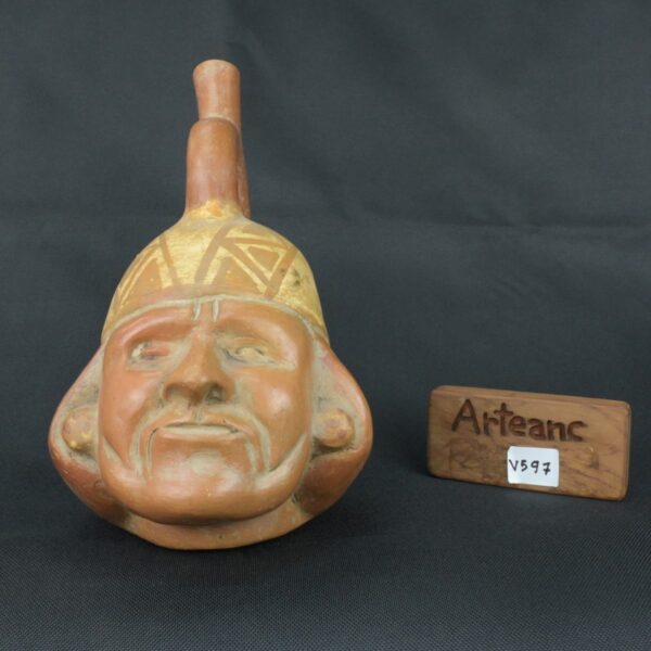Pre Columbian Moche Ceramic Face Bottle Ceremonial Artifact Peru - Imagen 17