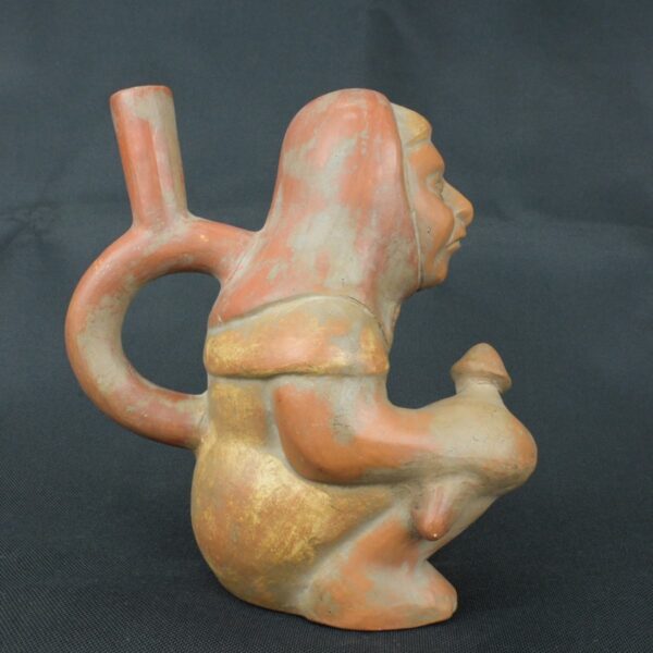 Pre Columbian Moche Ceramic Warrior Bottle Ceremonial Artifact - Imagen 5