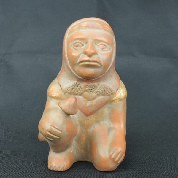 Pre Columbian Moche Ceramic Warrior Bottle Ceremonial Artifact - Imagen 7