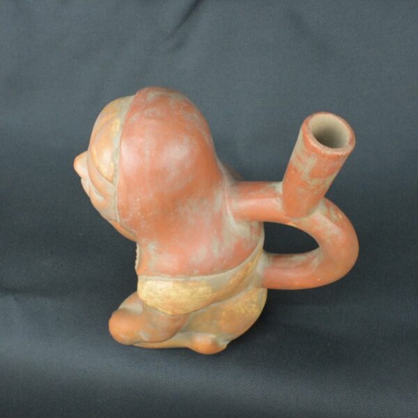 Pre Columbian Moche Ceramic Warrior Bottle Ceremonial Artifact - Imagen 8