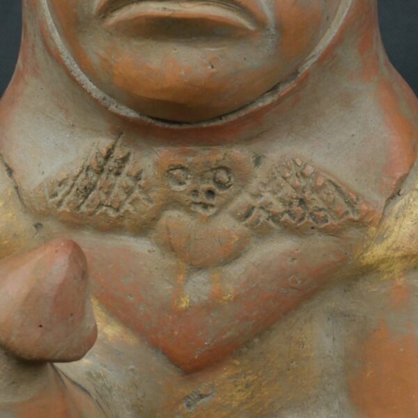 Pre Columbian Moche Ceramic Warrior Bottle Ceremonial Artifact - Imagen 12