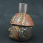 Pre Columbian Paracas Ceramic Ritual Bottle with Human Face Artifact - Imagen 3