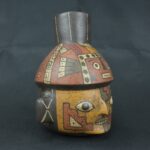Pre Columbian Paracas Ceramic Ritual Bottle with Human Face Artifact - Imagen 8
