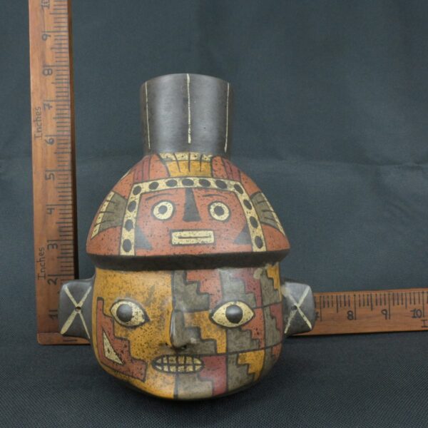 Pre Columbian Paracas Ceramic Ritual Bottle with Human Face Artifact - Imagen 16