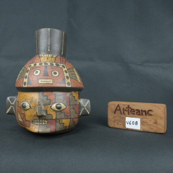 Pre Columbian Paracas Ceramic Ritual Bottle with Human Face Artifact - Imagen 17
