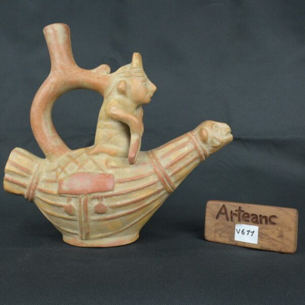 Pre Columbian Moche Ceramic Fisherman Vessel Ritual Artifact Peru - Imagen 20