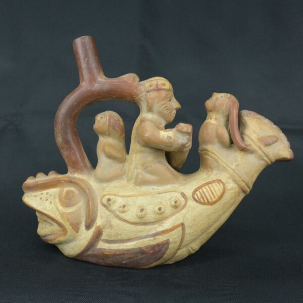 Pre Columbian Moche Ceramic Fish Vessel Ritual Artifact Peru - Imagen 5