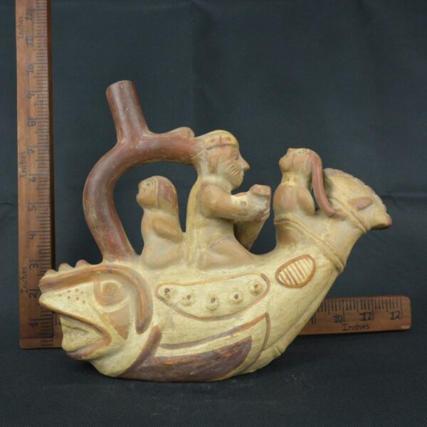 Pre Columbian Moche Ceramic Fish Vessel Ritual Artifact Peru - Imagen 20