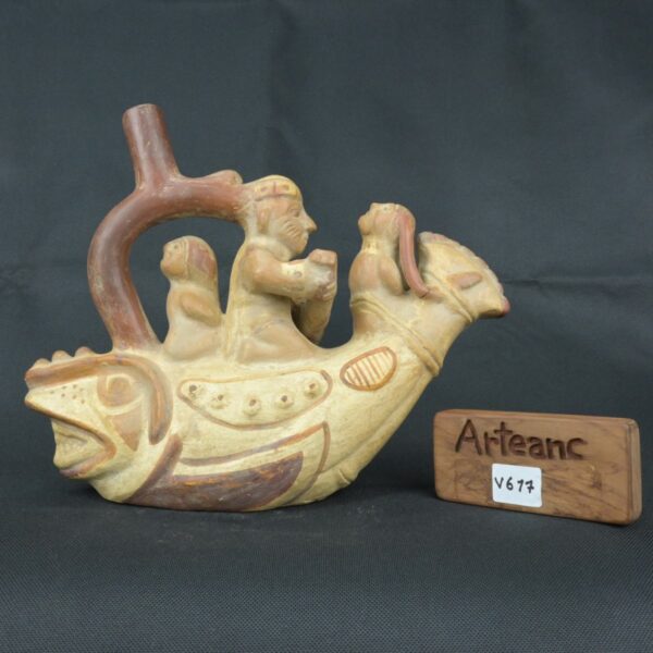 Pre Columbian Moche Ceramic Fish Vessel Ritual Artifact Peru - Imagen 21
