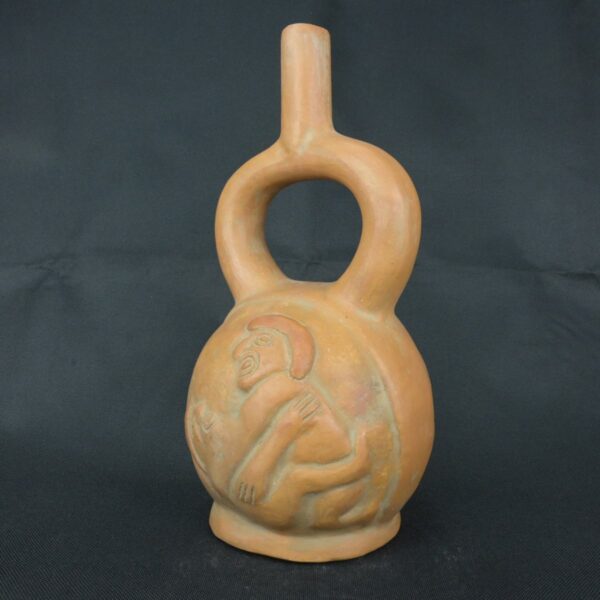 Pre Columbian Moche Ceramic Stirrup Bottle Ritual Artifact Peru - Imagen 2