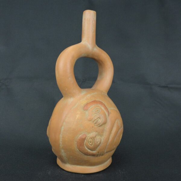 Pre Columbian Moche Ceramic Stirrup Bottle Ritual Artifact Peru - Imagen 4