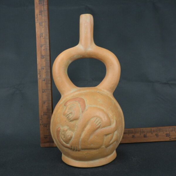 Pre Columbian Moche Ceramic Stirrup Bottle Ritual Artifact Peru - Imagen 18