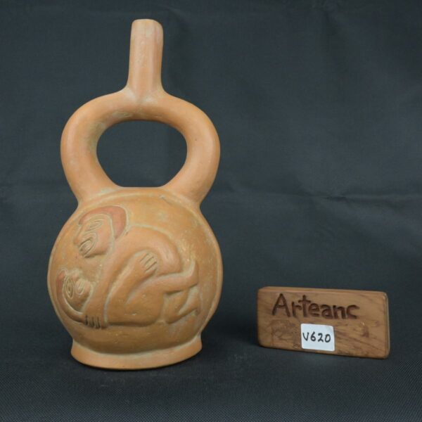 Pre Columbian Moche Ceramic Stirrup Bottle Ritual Artifact Peru - Imagen 19
