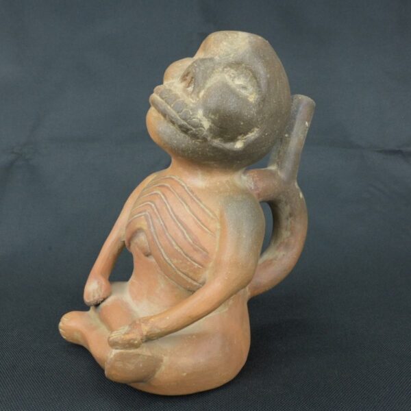 Pre Columbian Moche Ceramic Bottle Ritual Artifact Peru Collectible - Imagen 3